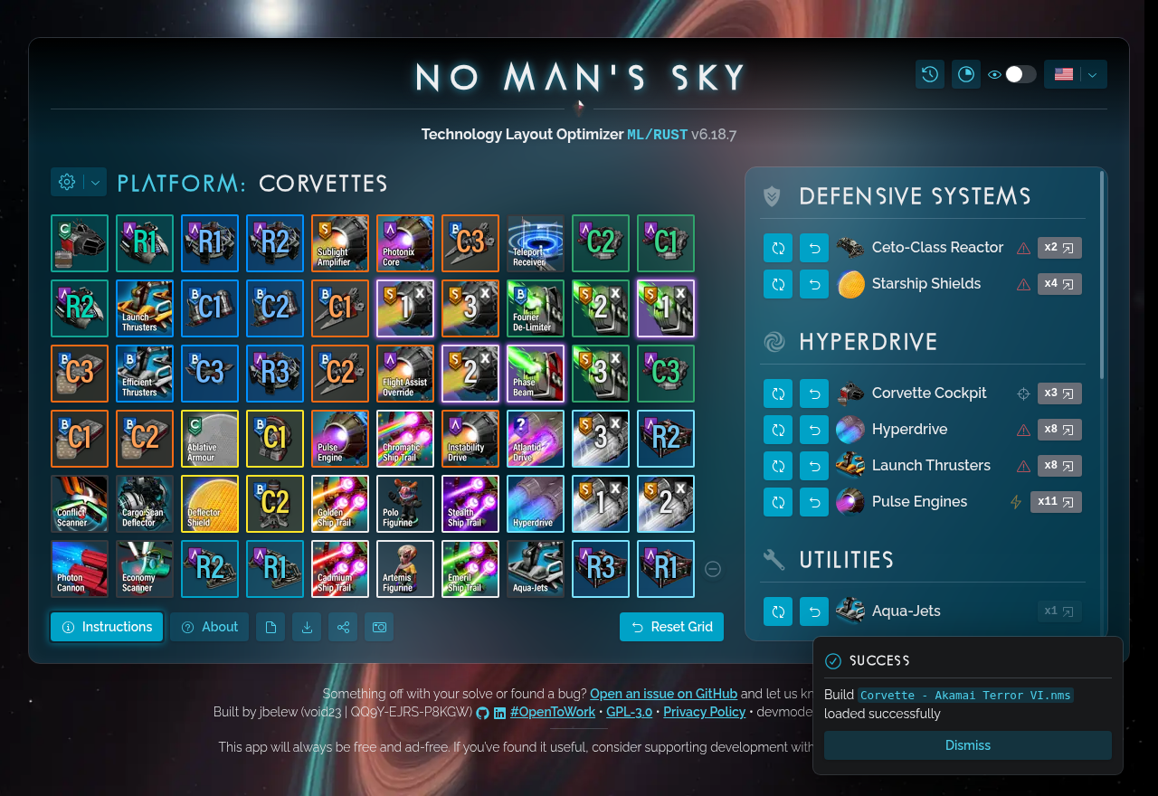 Screenshot of NMS Optimizer application