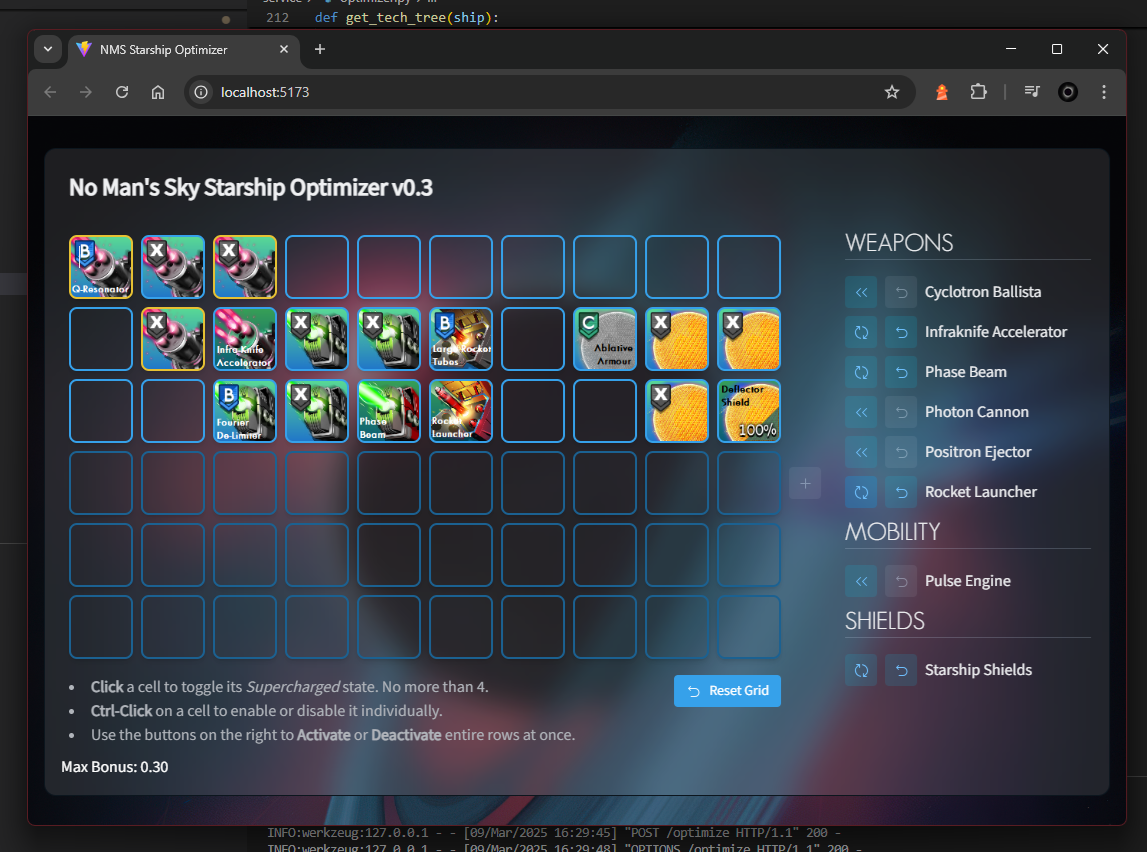 Early prototype of No Man's Sky layout optimizer user interface